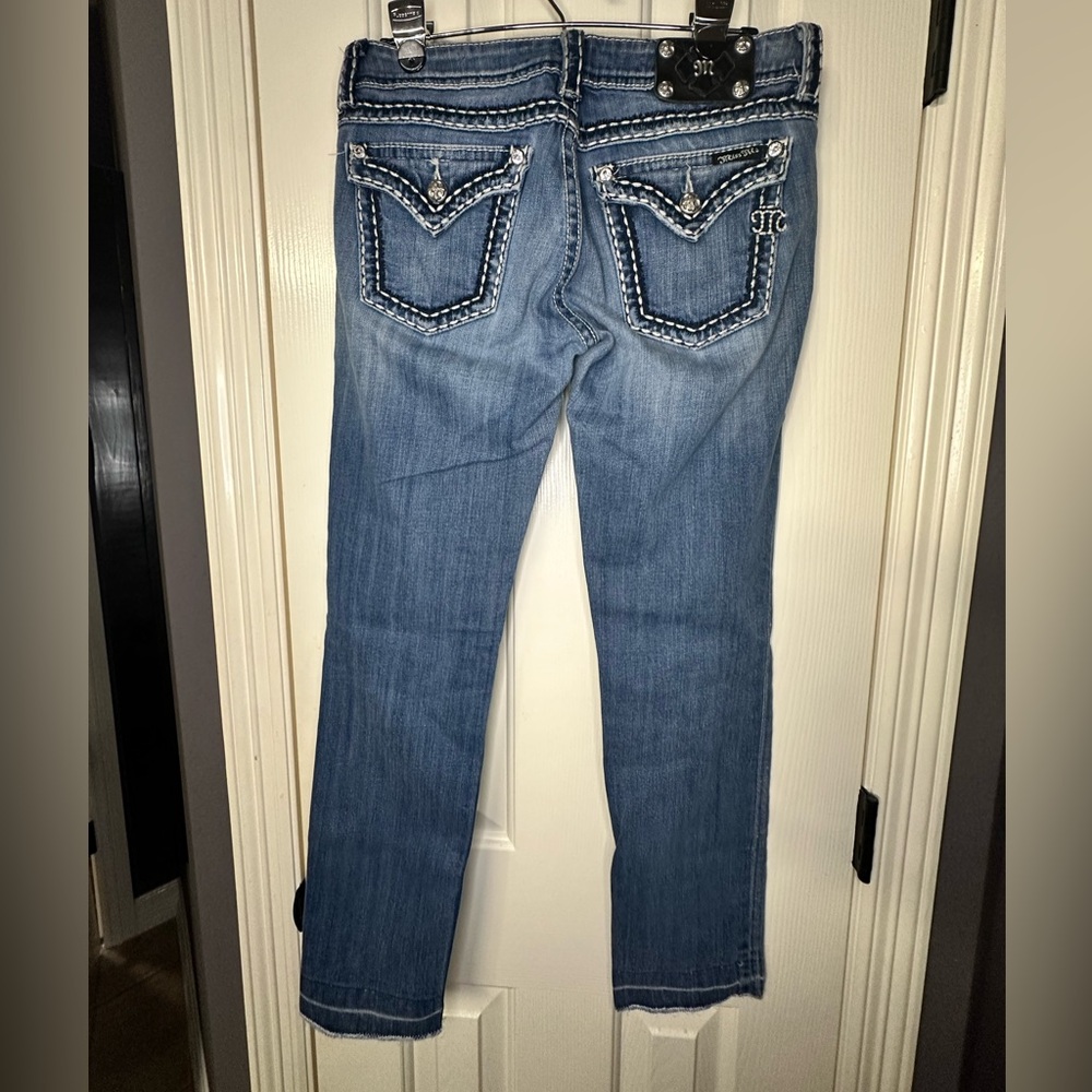 Miss Me Light Blue Straight Leg Jeans with Detailed Pockets